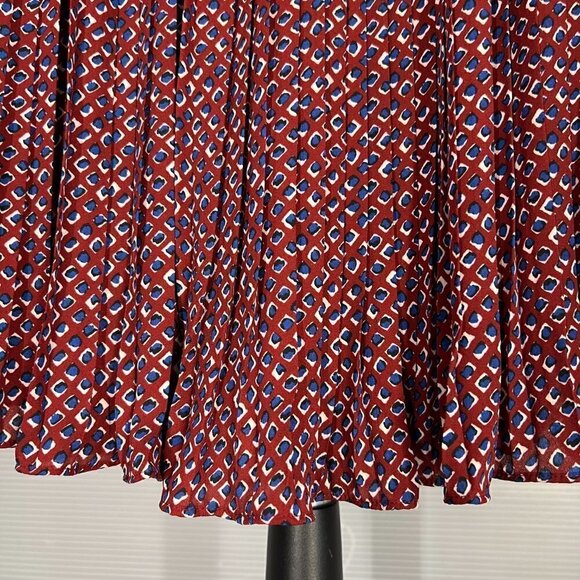Banana Republic Diamond Pleated Lined Knee Length Skirt Red Blue White Sz 10 - Picture 9 of 14